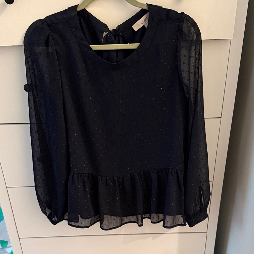 LOFT Navy clip Dot Peplum Blouse